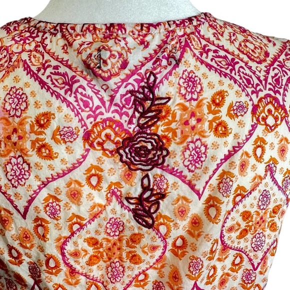 prAna Fall Floral Y2K Top Women’s‎ sz. XS Orange Split Neck Embroidered Rose - Picture 5 of 10